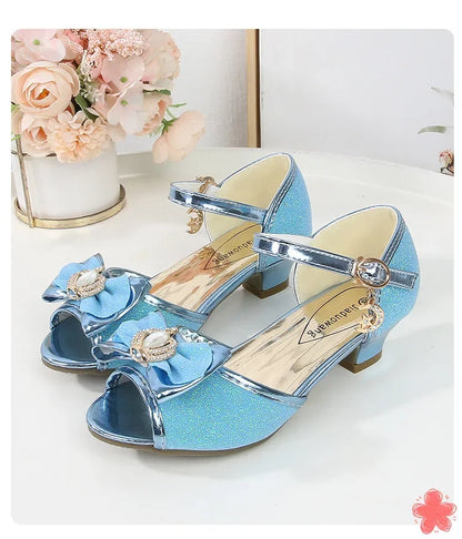 New Girl's High Heel Shoes for Kids Party Wedding Fashion Princess Causal Dress Shoes Sequins Versatile Children's Crown Sandals