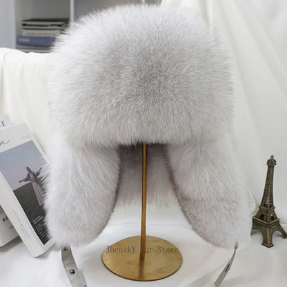 2025 Cap 100% Raccoon Dog Full Fur Fox Fur Hat Men's Fur Ear Protection Winter Thickened and Warm Russian Hat Men's Trend