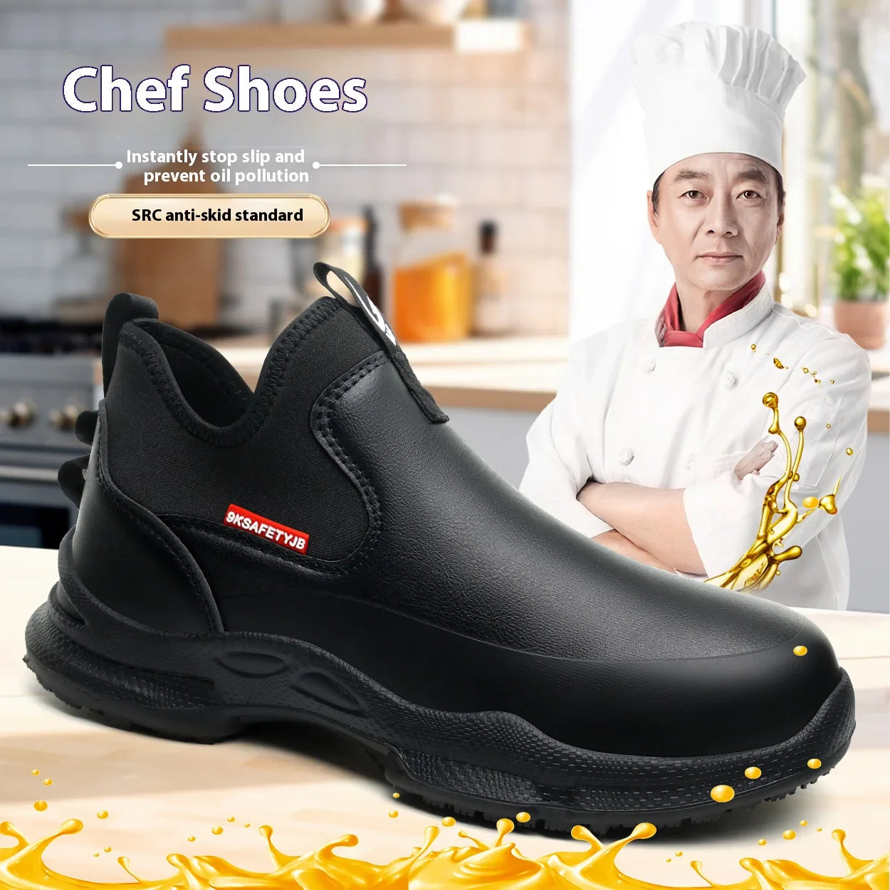 Fashion Comfort Soft Soled Waterproof Shoes Chef Shoes Four Seasons Anti Slip Oil Resistant Business Casual   Work EVA Shoes