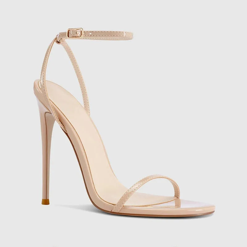 New Red High Heel Sandals with Women's Thin Heel, Metal Leather Strap, Black Sexy, Open toed Style, Foot Ring33-46