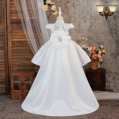 Elegant Big Flower Party Girls Dress Summer Tailed Wedding Bridesmaids Princess Dresses for Girl Birthday Pageant Prom Costumes