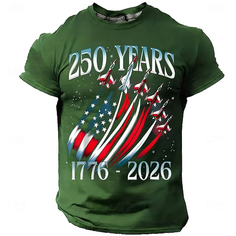 250 Years Men'S T-Shirt Patriotic American Flag Print Tee Independence Day Short Sleeve Crew Neck Casual Tops Holiday Party 2026