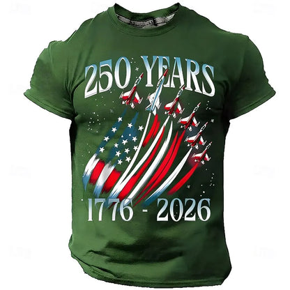 250 Years Men'S T-Shirt Patriotic American Flag Print Tee Independence Day Short Sleeve Crew Neck Casual Tops Holiday Party 2026