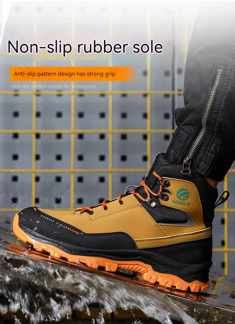 Men's Safety Shoes Steel Toe Anti Smash Safety Boots Puncture Proof Construction Wear-Resistant Work Boots