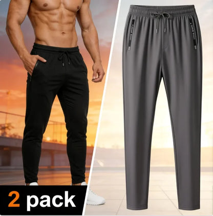 2-Pack Men's Quick Dry Ice Silk Sports Pants, Elastic Waist, Plus Size, Lightweight for Summer Fitness, Hiking & Running