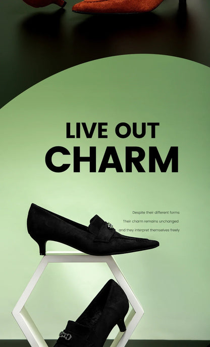 Woman's Heel Shoes New Retro Suede Women's Shallow Mouth Pointed Shoes Girls Business Low Heel Le Fu Shoes
