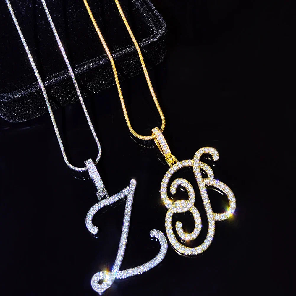 A-Z Cursive Initial Letter Name Pendant Necklace For Women Simple Rope Chain Letter Necklace Fashion Jewelry Gift