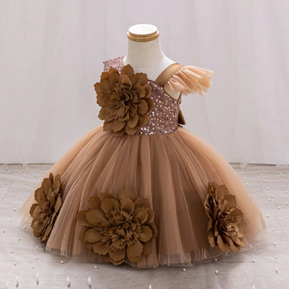 New Red Single Shoulder Sparkling Flying Sleeve Baby's Birthday Party Dress 0-6 Year Old Girl Pageant Dresses for Toddler Girls