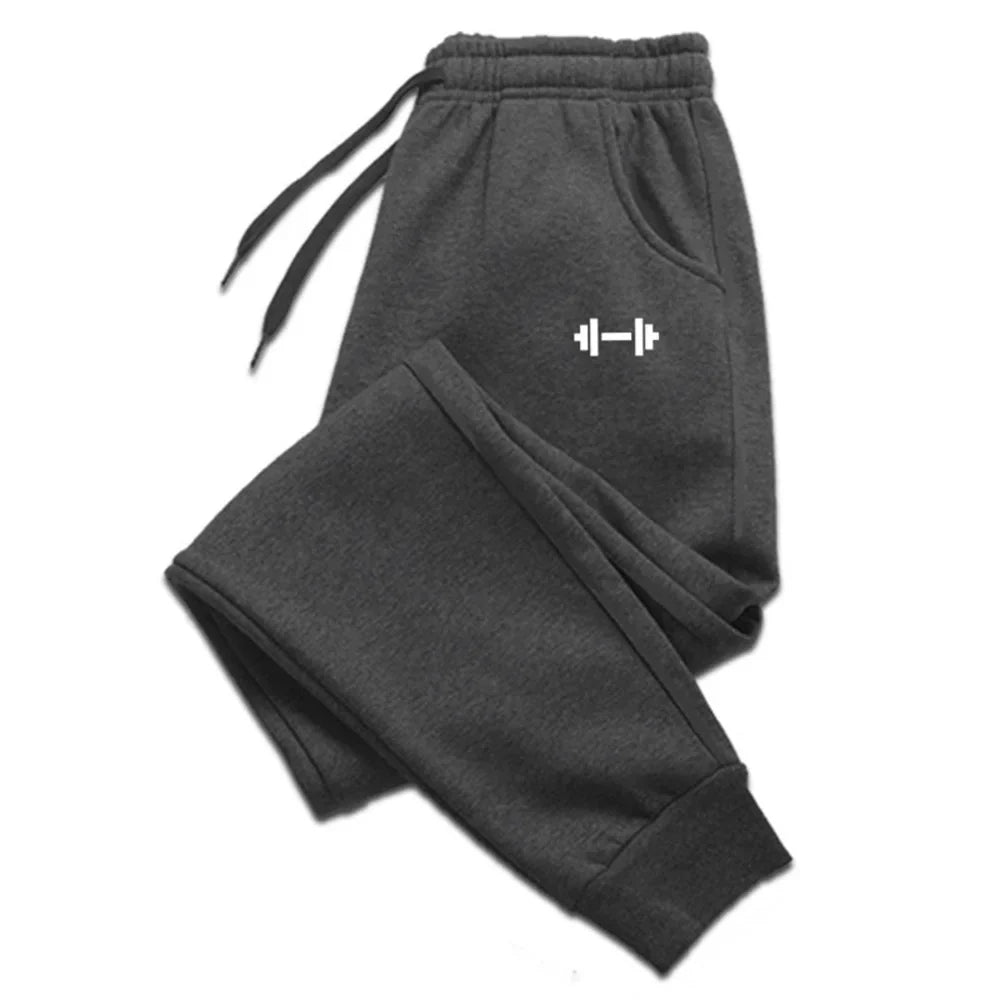 Men Running Sweatpants Printed Thickened Fleece Daily Jogging Bottoms Outdoor Basics Sports Casual all-match PantsWinter Autumn