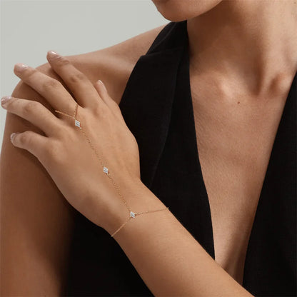Dainty 5A Zircon Finger Ring Chain Bracelets Flower High Carbon Bracelet for Women Girl Adjustable s925 Silver Jewelry Gift