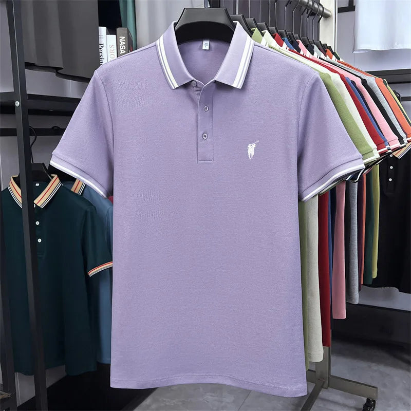 100% pure cotton short sleeve polo shirt high-end brand Paul Pony embroidered stripe summer luxurious breathable men's T-shirt