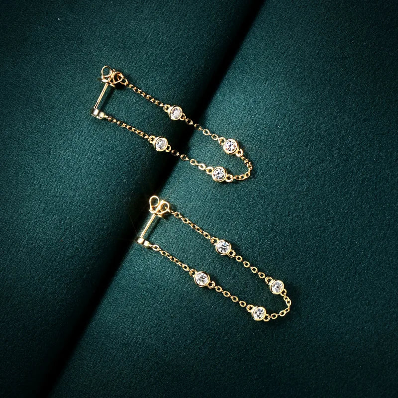 Sparkling Bubble D Color 0.1CT 3mm Full Moissanite Diamond Drop Earrings for Women S925 Silver Long Tassel Dangle Earring
