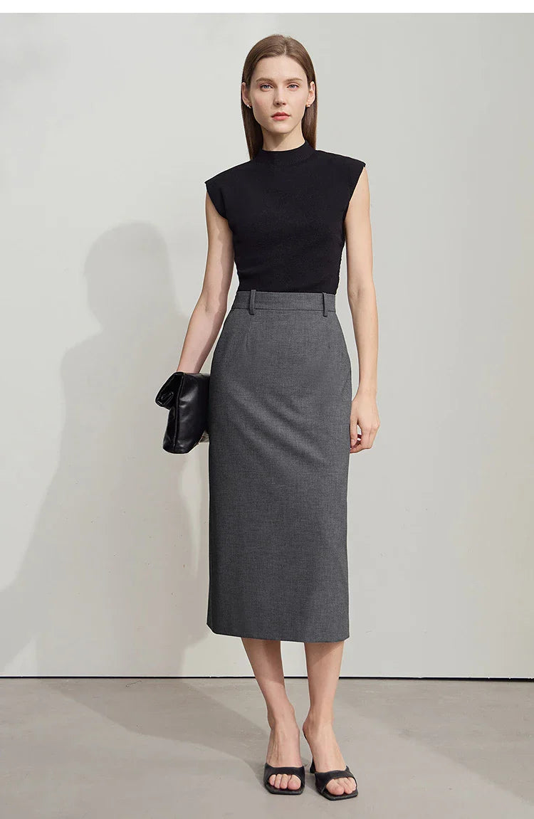 Women's Midi Skirt Minimalist New Summer Style High Intelligence Sense Commuting Elegant Back Slit Straight Skirt 12522034