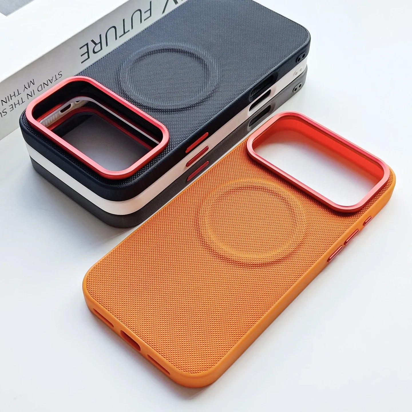 Leather Magnetic Case For Iphone 17 Pro Max/17 Pro/17 Magsafe Charging Grain Diamond Textured Individual Buttons Leather Cover