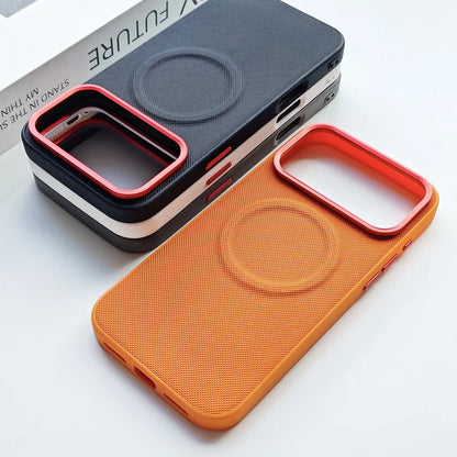 Leather Magnetic Case For Iphone 17 Pro Max/17 Pro/17 Magsafe Charging Grain Diamond Textured Individual Buttons Leather Cover