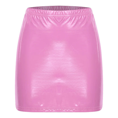Glossy Patent Leather Miniskirt for Womens Solid Color Elastic Waistband Pencil Skirt Music Festival Costume Daily Wear Clubwear