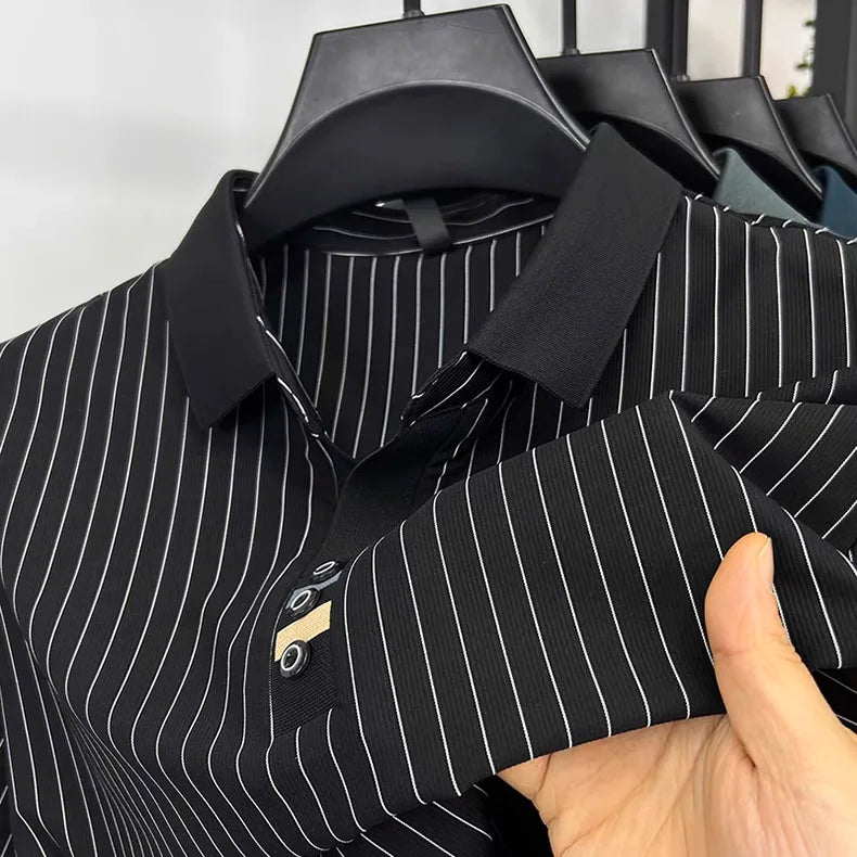 Brand striped design men's short sleeve fashionable polo shirt 2024 summer new cool and breathable casual lapel golf T-shirt