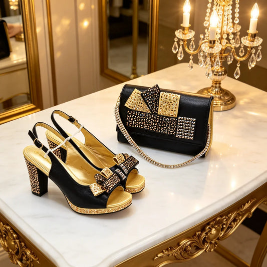 Nigerian Shoes and Bags Matching Set 2026 Peep Toe Shoes Sexy Wedding Party Sandals Bag and Shoe Set Nigeria Party Pumps
