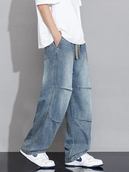 Men's Cargo Jeans 2026 New Spring Summer Wide Leg Denim Pants Straight Baggy Jeans Asian Size L-5XL