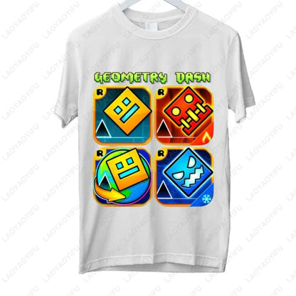 Dash Into Fun” Geometry Dash T-Shirt - 3D Gaming Characters Birthday Gift Cotton Summer Unisex Adult Style Printed T-shirt Tops