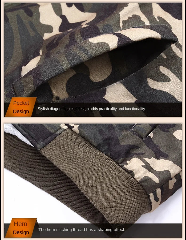 Men's Zip Up Hoodie camouflage Heavyweight Winter Sweatshirt Fleece Sherpa Lined Warm Jacket