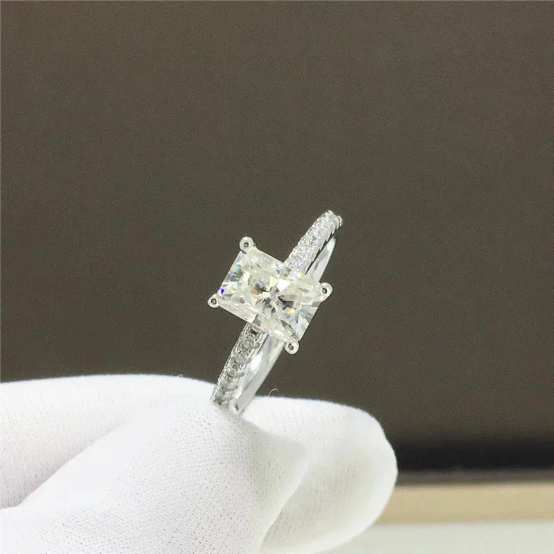 1ct-4ct Radiant Cut Full Moissanite Diamond Rings For Women Original 925 Silver Luxury Oval Cut Lady's Diamond Ring