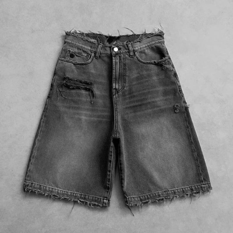 Y2k Vintage Harajuku Denim Shorts Women Washed Letter Embroidery Tassels American Retro Jeans Man Baggy Hip Hop Jorts