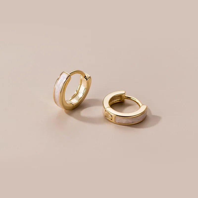 925 Sterling Silver Fashion Simple White Enamel Huggies Ear Hoop Earrings for Women Classic Gothic Punk Men Loop Jewelry