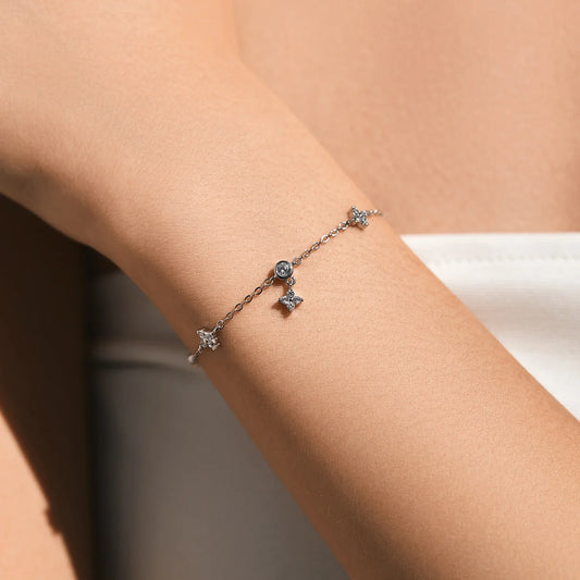 Sparkling CZ Bracelet 925 Sterling Silver Delicate Four Leaf Clover Charm Bracelet For Women Fine Jewelry Vacation Gift
