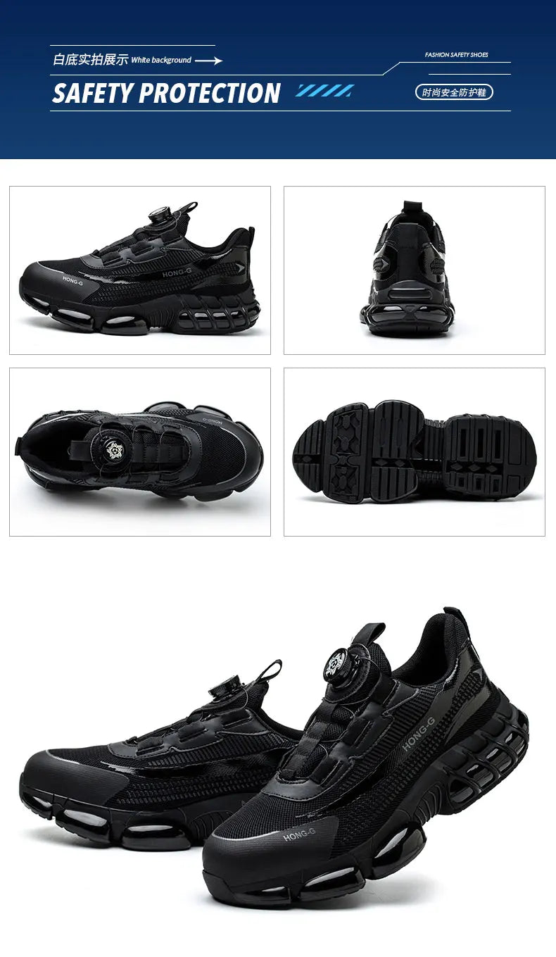 Steel Toe Indestructible Shoes Protective Boots Rotating Button Work Safety Shoes Men Air Cushion Security Boots Work Sneakers