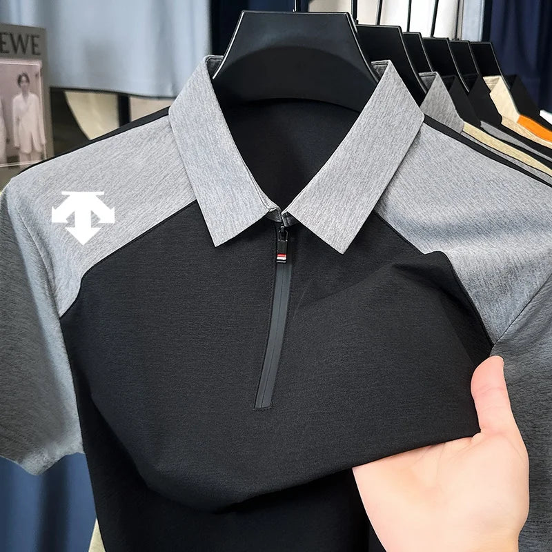 designer original printing summer men's short sleeve polo shirt lapel luxury zipper t-shirt fashion leisure ventilate men's wear