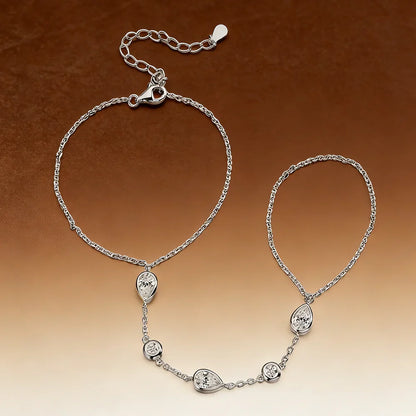 Round/Waterdrop Moissanite Diamond Ring Bracelets for Women 925 Sterling Silver Layering Finger Wrist Chain Adjustable
