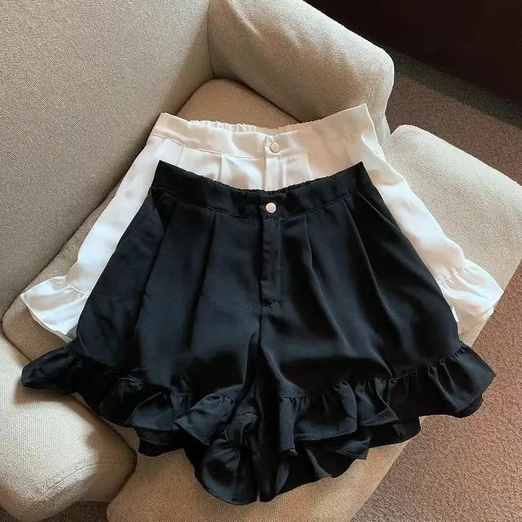 Shorts Women A-line Loose Ruched Ruffles Elastic High Waist Solid Body Building Summer Loose Ins Chic All-match Plus Size 5XL