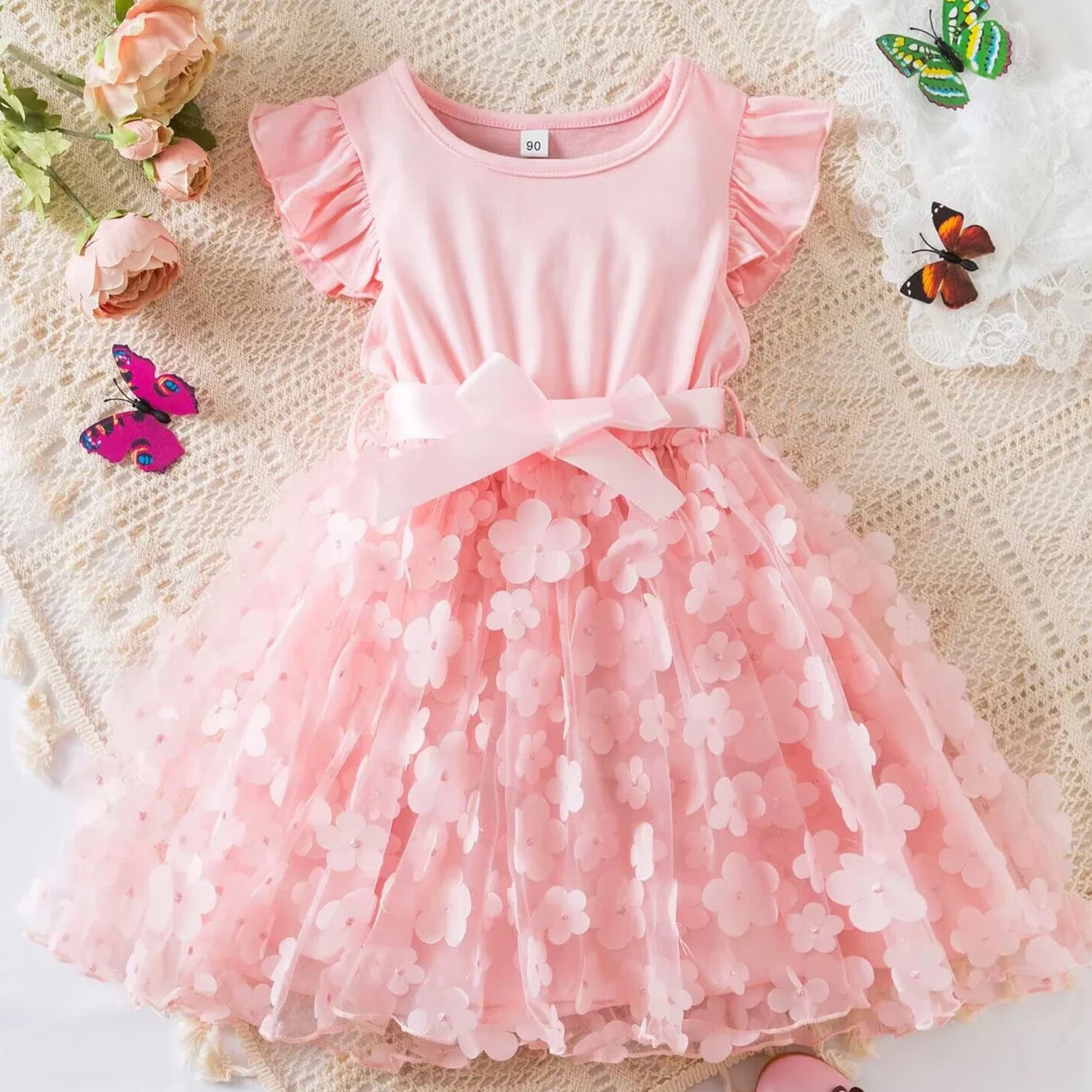 My Little Ponys Girls Summer Dress Cartoon Bow Tutu Dress 3D Butterfly Cotton Party Casual Dress for Baby 2-6Y