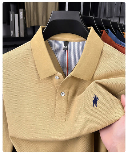 100% cotton high-end brand long sleeve polo shirt new Paul pony embroidery luxury comfort men's business leisure lapel T-shirt