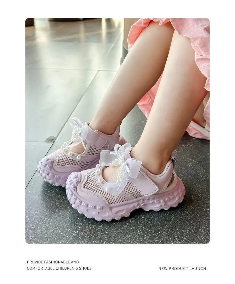 Girls' princess sandals summer 2026 new children's Baotou foreign pearl single mesh shoes for children mesh sneakers
