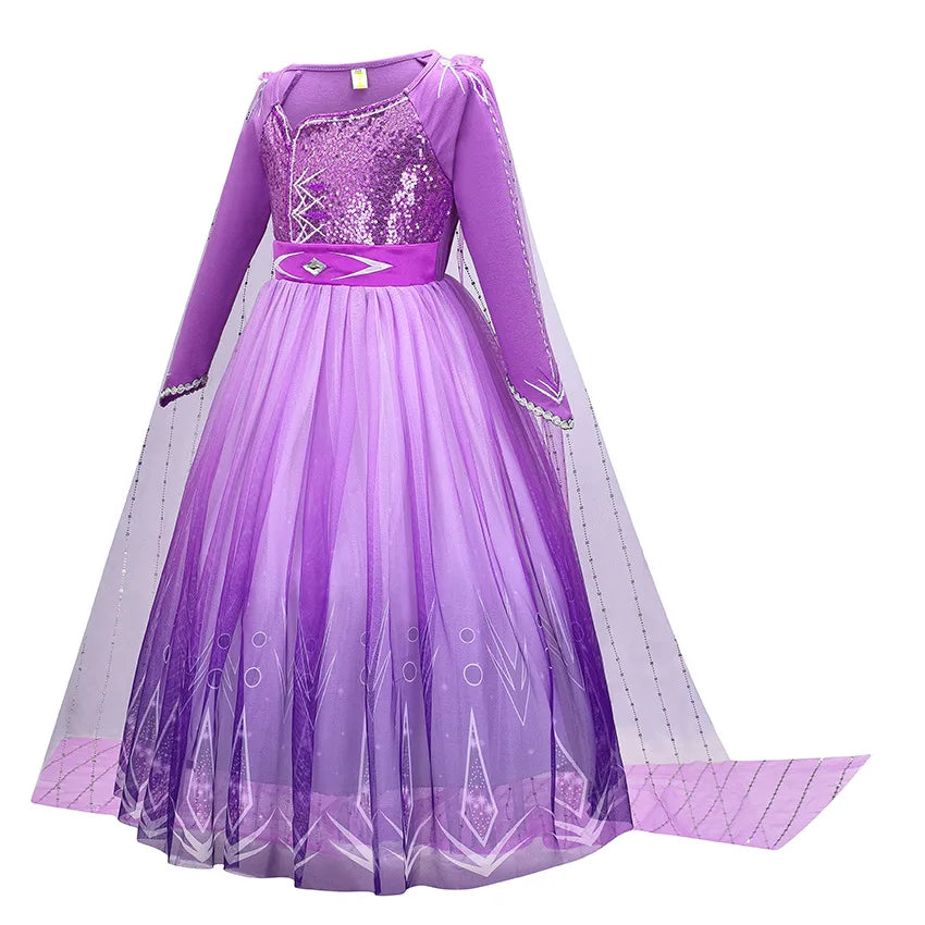 Snow Queen Elsa Princess Dress for Kids Girls Cosplay Frozen 2 Costume Birthday Party Children Purple Sequins Mesh Clothes 2-10Y