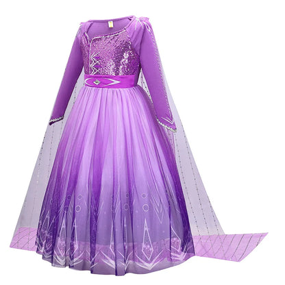 Snow Queen Elsa Princess Dress for Kids Girls Cosplay Frozen 2 Costume Birthday Party Children Purple Sequins Mesh Clothes 2-10Y