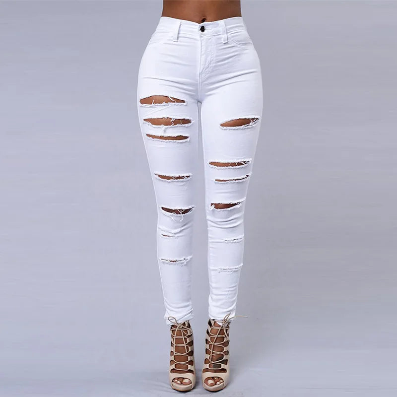 High Waist Ripped Women's Skinny Jeans