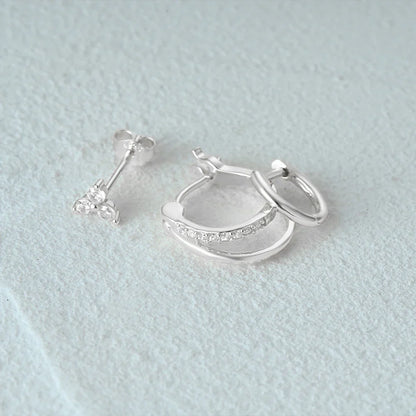 Aide 3pcs Set 925 Sterling Silver Double Gold Hoop Mini Zircon Stud Earrings For Women Hypoallergic Elegant INS Piercing Jewelry