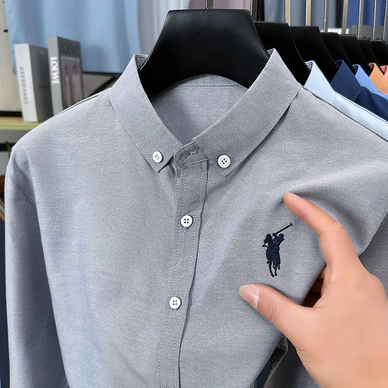 Luxury Goods High-end Embroidery 100% Pure Cotton Long Sleeved Shirt Men's New Shirt Men's Casual Loose Top Business Men