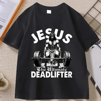 Jesus T Shirt Funny Christian Workout Weightlifting Gym Tee Man Short Sleeve Tshirts Clothing Streetwear Male Tee Tops
