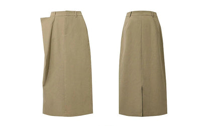Women's Skirt 2026 Summer New Office Slit H-Line Midi Straight Casual Skirt Asymmetric Pleated Ladies Clothes 12642058