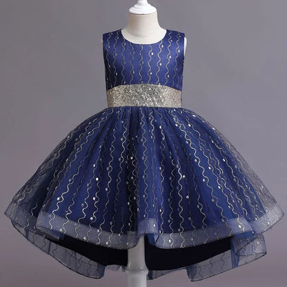 Summer Children's Wedding Celebration Party Evening Dress Sleeveless Sequins Formal Ball Birthday Party Girl Princess Dress