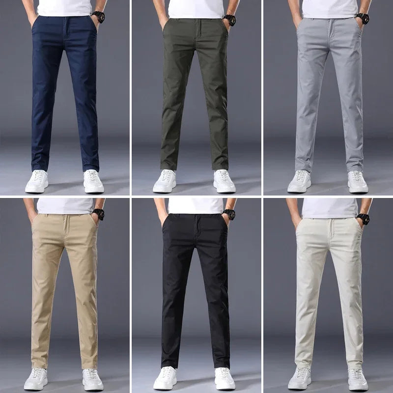 7 Colors Summer Thin Men's Casual Pants Stretch Cotton Slim Fashion Business Trousers High Quality Male Clothes