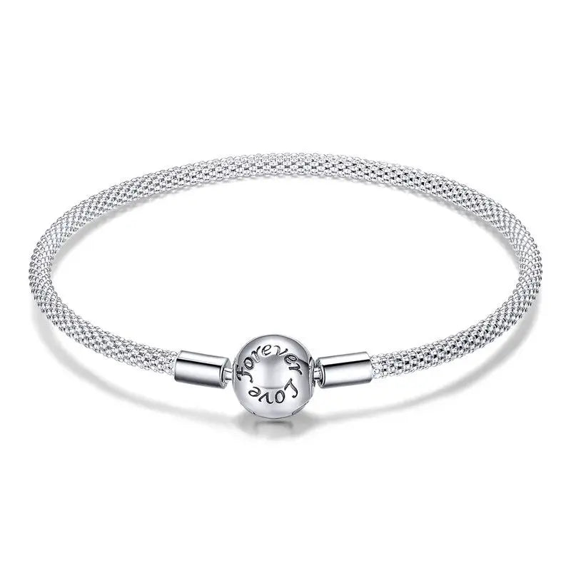 925 Sterling Silver Classic Love Forever Snake Chain Bracelets for Women Charm Bead DIY Fine Jewelry 17CM 19CM SCB105