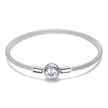 925 Sterling Silver Classic Love Forever Snake Chain Bracelets for Women Charm Bead DIY Fine Jewelry 17CM 19CM SCB105