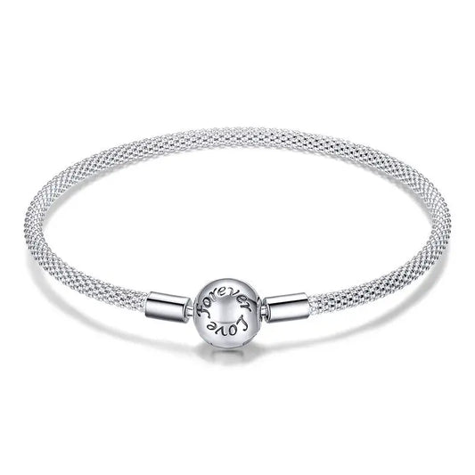 925 Sterling Silver Classic Love Forever Snake Chain Bracelets for Women Charm Bead DIY Fine Jewelry 17CM 19CM SCB105