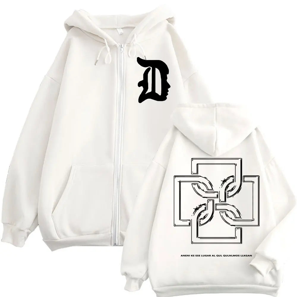 Rapper Duki Logo Graphic Zipper Hoodie Men's Women's Fashion Hip Hop Vintage Zip Up Sweatshirt Autumn Winter Oversized Pullovers