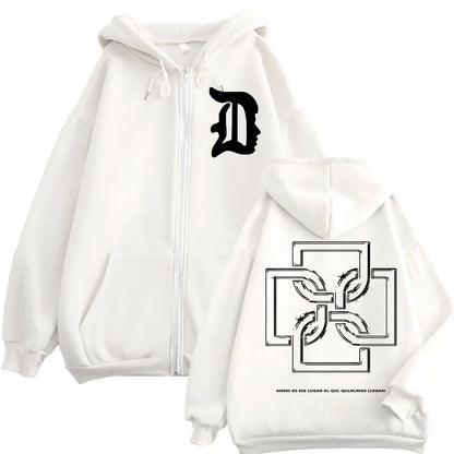 Rapper Duki Logo Graphic Zipper Hoodie Men's Women's Fashion Hip Hop Vintage Zip Up Sweatshirt Autumn Winter Oversized Pullovers